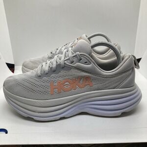 Hoka One One Bondi 8 Womens 8B Gray Pink Running Sneaker Shoe